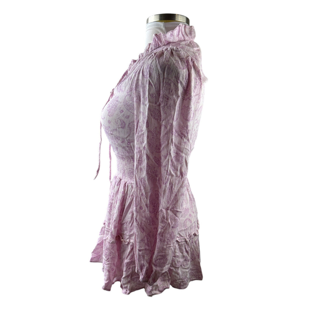*Flawed* House of Harlow Paisley Ruffle Long Sleeve Tassel Mini Boho Dress Small - Picture 13 of 16